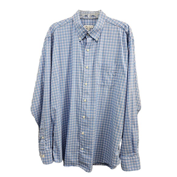Men's XL Peter Millar Pink Blue‎ Plaid Long Sleeve Button Pocket Dress Shirt Top - Picture 1 of 7